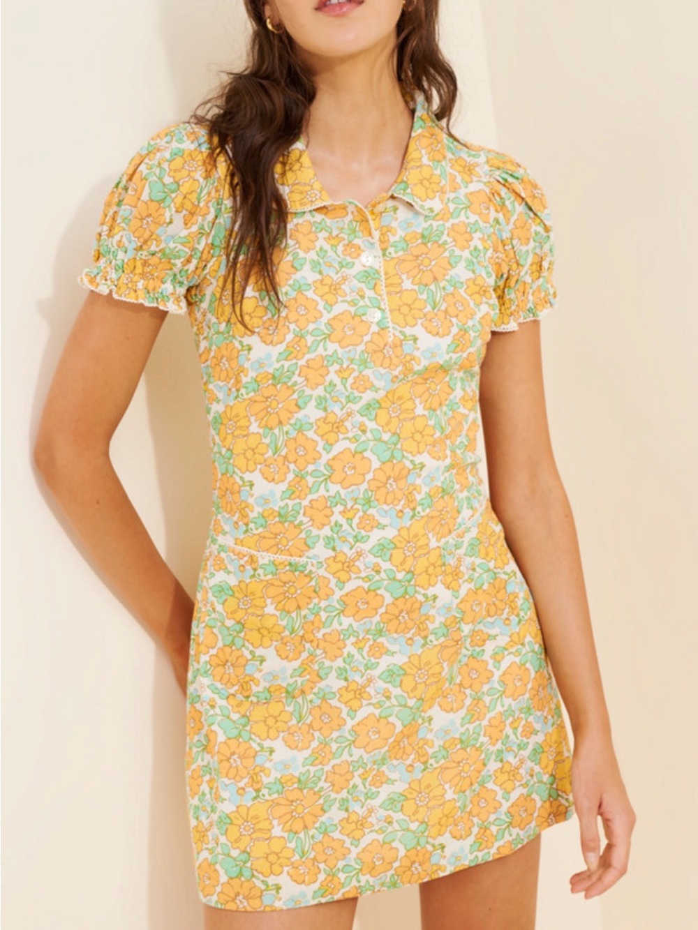 Free People Under The Sun Mini Dress in  Marigold Combo floral sz XL - Picture 10 of 10